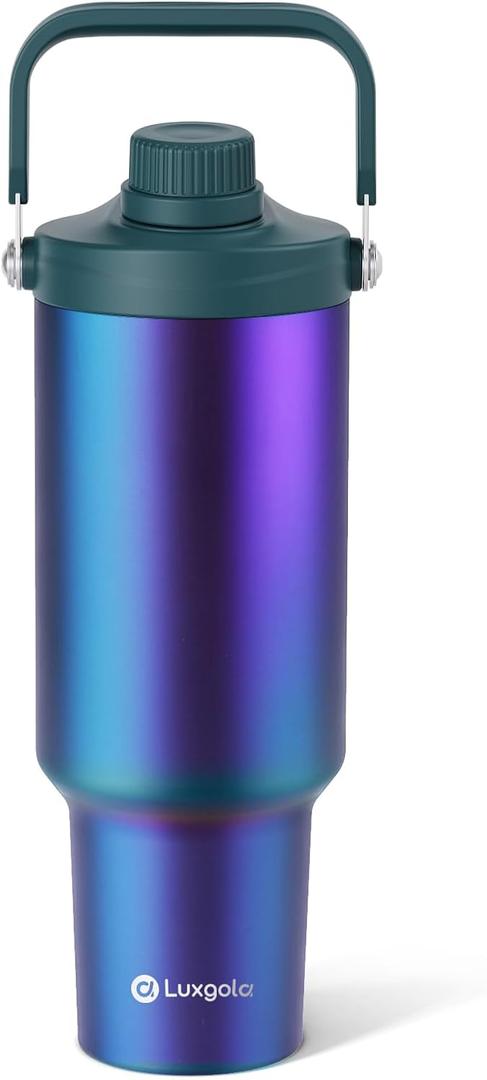 40 oz Insulated Tumbler, Double Wall Vacuum Stainless Steel Cup with Handle and Spout Lid, For Cold/Hot Drinks, Coffee Travel Mug for Car Holder/Home/Office/Party/Camping (Plating-1 Pack)