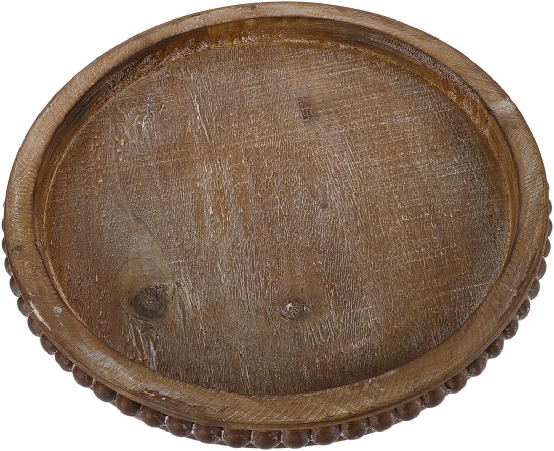 Minkissy Rustic Round Wood Tray Decorative Serving Trays for Table Kitchen Counter Centerpiece Round Handles