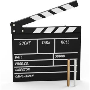 Movie Film Clapboard Hollywood Wooden-Clapper Board Directors Photography Studio Video TV Clapper Board with Erasable Pen Movie Theater Props DecorBlack Clap Board 10.5 X 11.7 inches (Black)