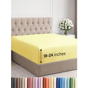 Extra Deep Queen Fitted Sheet - Hotel Luxury Single Fitted Sheet Only - Easily Fits 18 inch to 24 inch Mattress - Ultra Soft, Wrinkle Free w/Extra Deep Pocket - Easy-Care, Breathable & Comfy - Yellow
