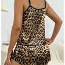 SOLY HUX Pajama Sets for Women 2 Piece Leopard Print Satin Sleepwear Cami Top and Shorts Loungewear Yellow Leopard Medium (Brown, M)