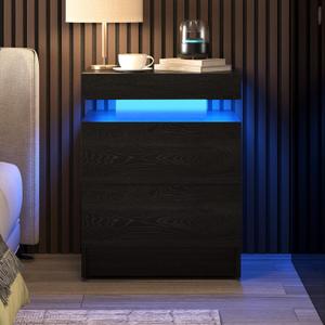 LED Nightstand, Modern Black Night Stand End Tables with APP & Remote Control LED Lighting, 2 Drawers, Open Shelf Storage, Bedside Tables for Bedroom & Living Room