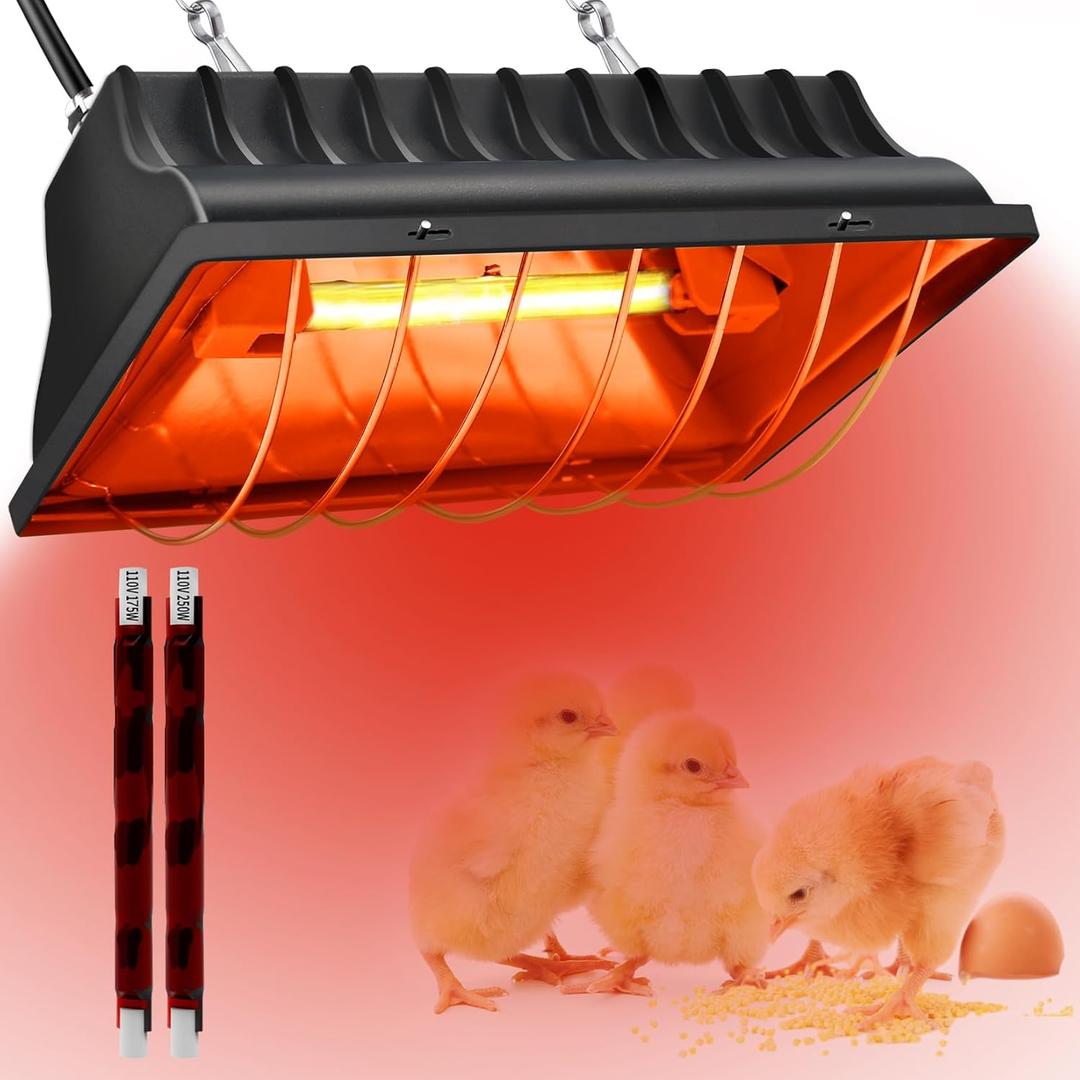 Chicken Coop Heating Lamp Brooder 250W, Adjustable Heating Temperature and Hanging Height, with Aluminum Alloy Lampshade, Suitable for Poultry Indoor Heater (Black)