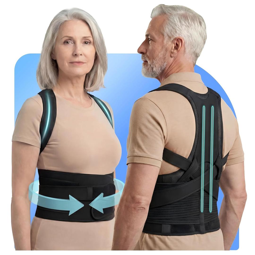 New for 2026  Posture Corrector for Seniors Women & Men, Advanced Full Back Brace Support for Upper & Lower Back, Spine & Neck Alignment, Reinforced Wide Dual-Layer Waist Support Belt with Shoulder Straightener and Back-Opening Support, Breathable for Daily Wear, Walking & Long Sitting (X-Large (Waist 42"-46"), Black)