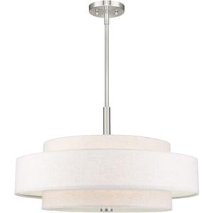Livex Lighting Fabric Shade 52138-91 Meridian 5 Light Brushed Nickel Pendant