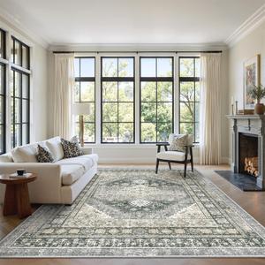 Zesthome 6x9 Area Rug, Super Soft Washable Rugs for Living Room, Non-Slip Stain Resistant Vintage Rugs, Ultra-Thin Large Area Rugs (Wheat/Charcoal,6'x9')