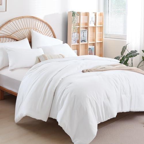 weigelia Queen Comforter Set White Comforter Boho Solid Color Bedding for All Season Soft Lightweight Microfiber 3PCS Reversible Comforter Set (1 Comforter, 2 Pillowcases)