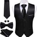 Barry.Wang Mens Formal Business Suit Vest Slim Fit Casual Solid Color Dress Waistcoat Tie Bow Tie Set Wedding Party (L)