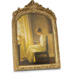 Vintage Picture Frame, Gold Vintage Arched Frame Decor for Tabletop and Wall Mounting, Antique Arched Photo Decor for Home, Gold, 6x8 Inch
