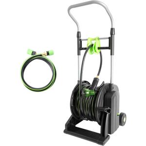 Pedal Hose Reel Cart with 82 ft of 1/2" Hose, Portable Water Hose Reel with Wheels, Garden Mobile Tools for Outside, Garden, Yard, Lawn (Black)