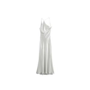 Women's Bow Silk Satin Texture Dress Strap Backless Sleeveless Backless Bodycon Long Dresses Size XL