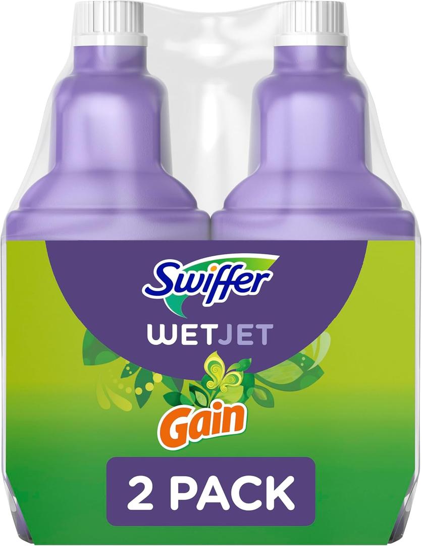 Swiffer WetJet MultiPurpose and Hardwood Liquid Floor Cleaner Solution Refill, with Gain Scent, 42.2 fl oz each, (Pack of 2)