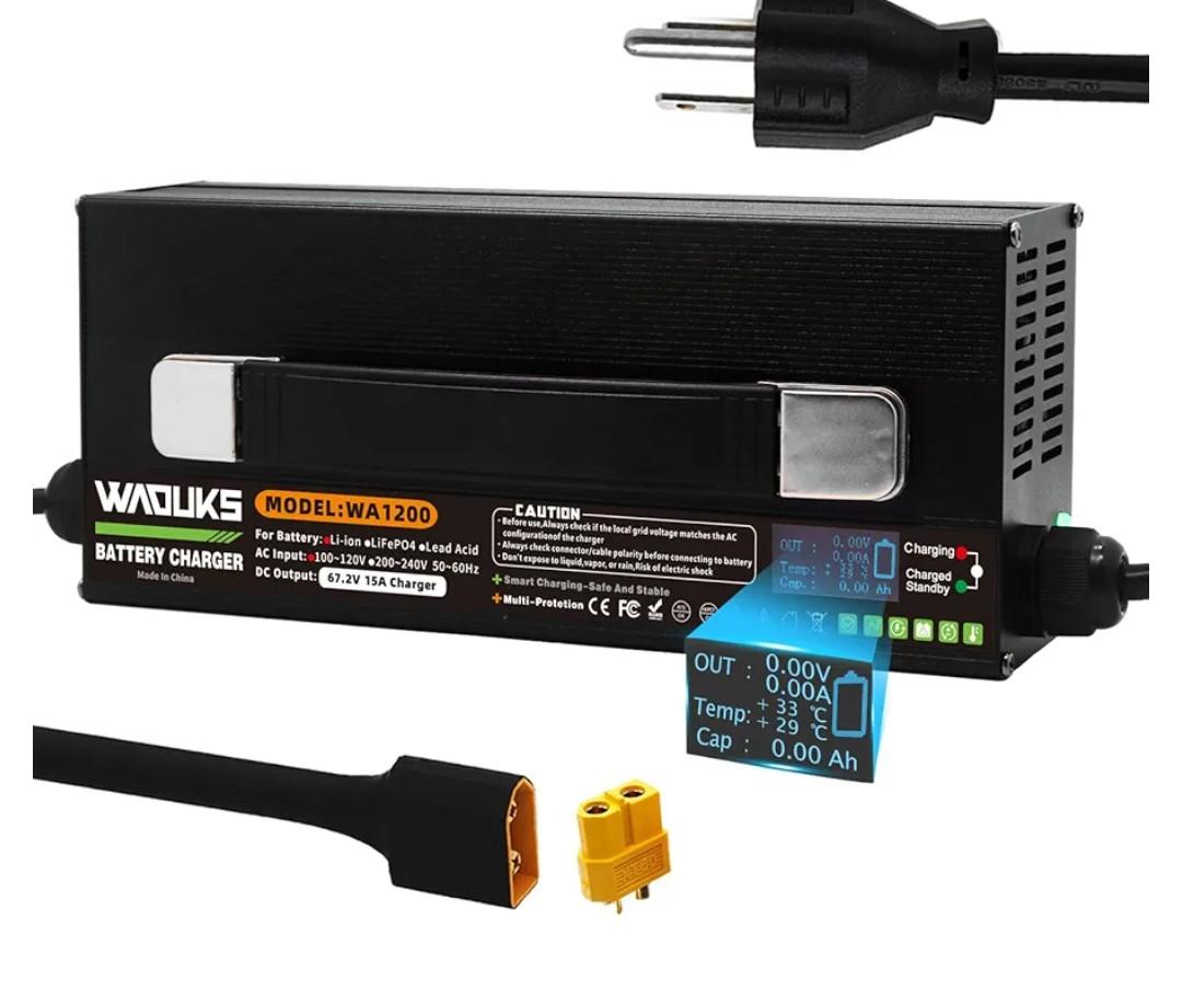 67.2V 15A Li-ion Battery Charger Aluminum Case with OLED Display Used for 16S 59.2V 60V Lithium Battery Fast Charger with DC Output XT60 Male Connector