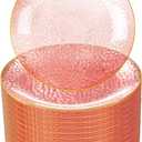 Rubtlamp 100 Pcs Pink And Gold Plastic Plates - 10 inch Clear Pink Gold Dinner Plates - Hammer Pattern Design - Fancy Disposable Plates - Heavy-Duty Party Plates Ideal for Mother's Day