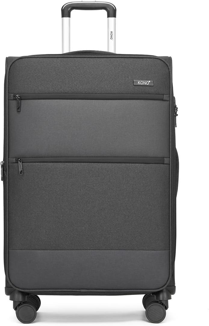 Kono 28 Inch Softside Expandable Checked Luggage with 8 Spinner Wheels TSA Lock Softshell Lightweight Business Travel Suitcase for Men and Women, Black