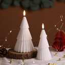 White Christmas Tree Flameless Candles with Remote, Real Wax Flickering Xmas LED Decorative Candles Set of 2