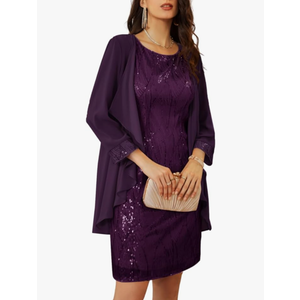 GRACE KARIN Women's Sequin Dress Wedding Guest Dresses Mother of the Bride Dresses Formal Dress Two Piece Dress Knee Length L