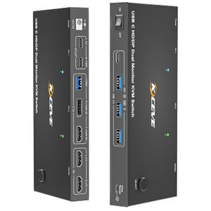 USB C KVM Switch 2 Monitors 2 Computers USB C Dual Monitor KVM Switch for Laptop & Desktop, USB 3.0 MST Dual HDMI 4K@60Hz, PD 87W for Laptop, with Wired Remote
