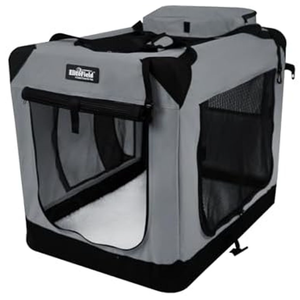 EliteField 3-Door Folding Soft Dog Crate with Carrying Bag and Fleece Bed, Indoor & Outdoor Pet Home (36" L x 24" W x 28" H, Light Gray)