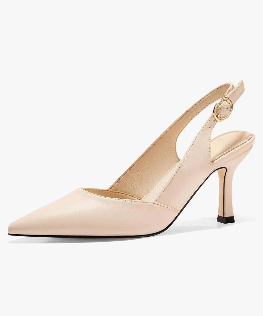 Rilista Women's Slingback Kitten Heels Closed Pointed Toe Wedding Party Dress Pumps Shoes Size 7,5