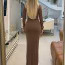 Women Bodycon Maxi Dress Mock Neck Long Sleeve Ruched Elegant Cocktail Dresses Zipper Back Evening Dress (Red, XL)