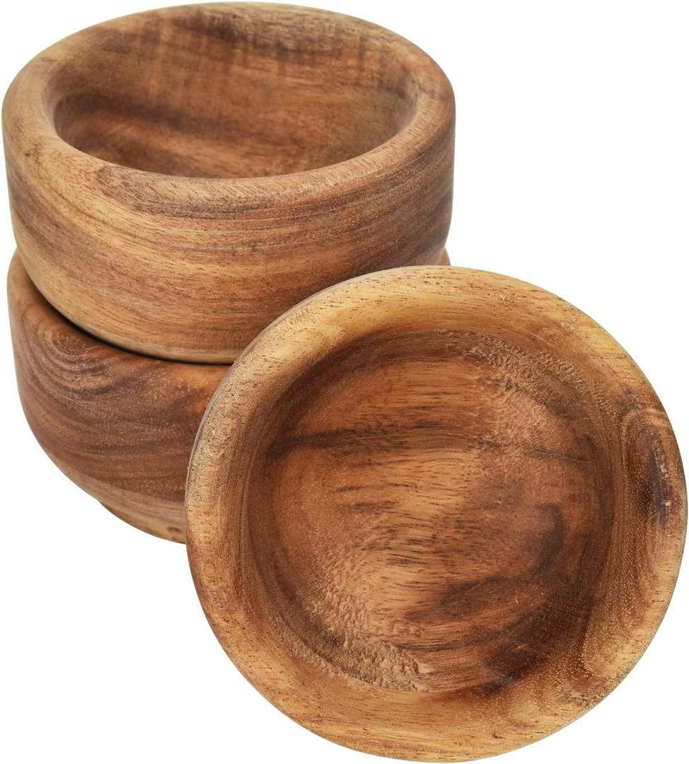 Rissetree Acaica Wood Condiment Cups Tiny Mini Pinch Bowls Cups, Dip Sauce, Nuts, Candy, Fruits, Appetizer, and Snacks,Dia 2-3/4" x 1-1/2", Set of 3
