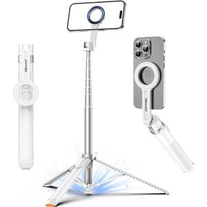 UBeesize 70" Auto-Open Magnetic Tripod for iPhone, MagSafe Selfie Stick with Remote, Portable Phone Stand for Recording, Travel and Vlogging, Compatible with iPhone/Android (White)
