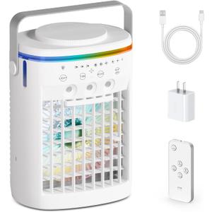 Portable Air Conditioner,Cooling Fan with 3 Speeds &3 Modes,2-8H Timer,1000ml Water Tank, Remote Control,4 in 1 Humidifier, Air Conditioner,Fan,Night Light,Evaporative Air Cooler for Home,Office