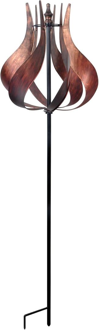 Teamson Home Tulip Kinetic Metal Weather Resistant 360 Degrees Swivel Windmill Wind Spinner for Outdoor Patio Garden Backyard Decking Dcor, 70 inch Height, Copper