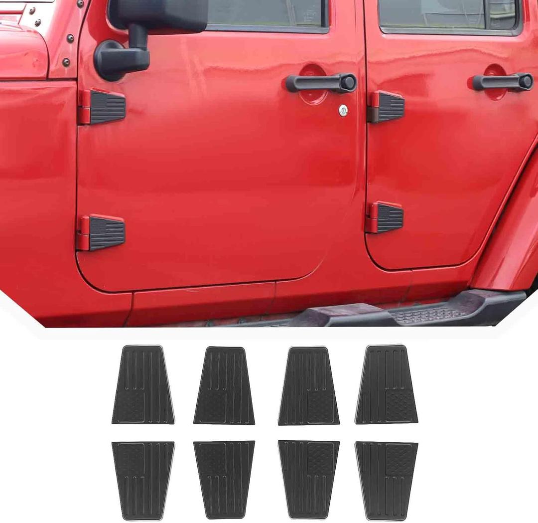 JeCar 8pcs American Flag Door Hinge Covers Protector for 2007-2018 Jeep Wrangler JK JKU 4-Door (Matte Black)