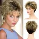Baruisi Short Pixie Wigs for Women Mixed Blonde Synthetic Layered Cosplay Hair Wig