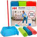 HELOMOR 3 Extra Large Microfiber Cleaning Cloths, 30"x18" Floor Towels for Squeegee Mop, Reusable Multi-Purpose Cleaning Rags for House, Kitchen, Car & Windows, Highly Absorbent, Lint-Free