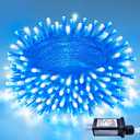 JMEXSUSS Connectable Blue and White Christmas Lights, 8 Modes 100 LED Twinkle String Lights Indoor, Clear Wire Plug-in Christmas String Lights Outdoor Waterproof