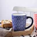 Selamica 16 oz Ceramic Coffee Mugs Set of 6, Ceramic Tea Cup with Handle, Dishwasher oven microwave safe, Vintage Blue
