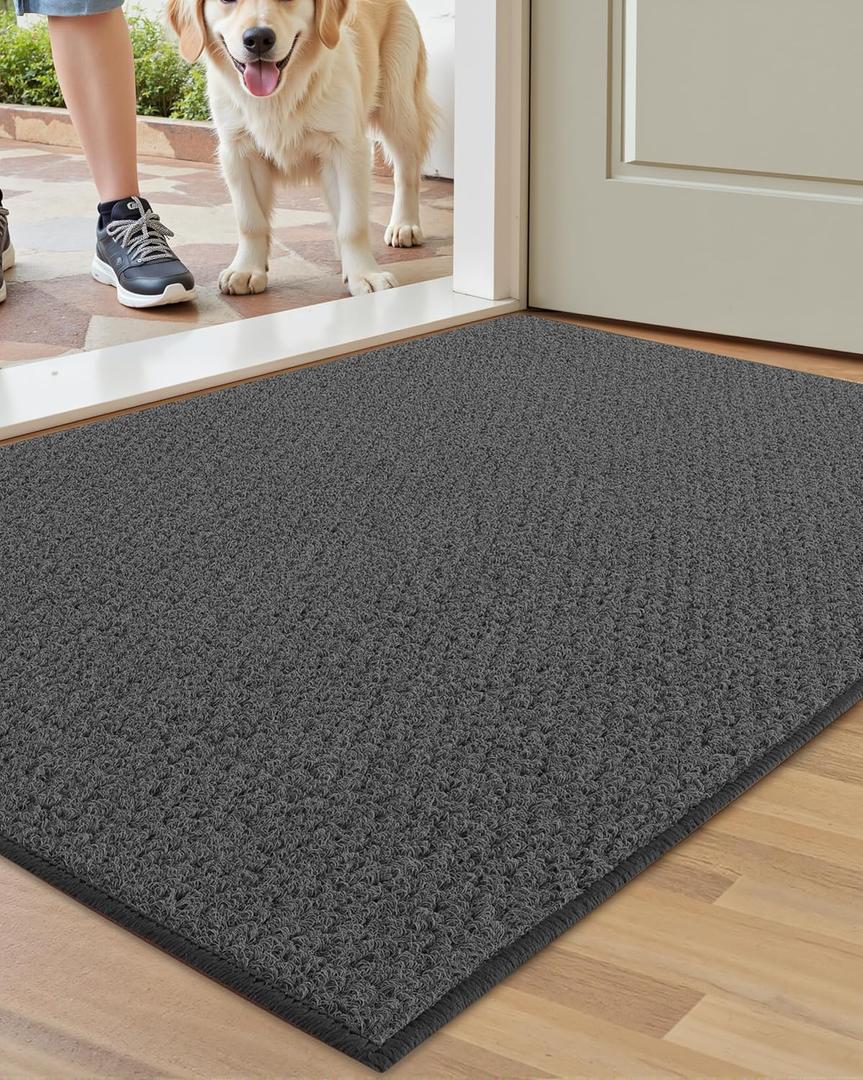 Color&Geometry Large Double Door Mat, 24"x43" Non Slip Front Door Mat Indoor Entrance, Dirt Trapper Washable Indoor Outdoor Rugs Entry Rugs for Inside House, Grey (Rolled-up NO Creases)