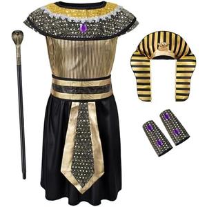 Egypt Pharaoh Costume for Kids Boys Ancient Egyptian King Outfit Kit Halloween Role-Play, Size: L