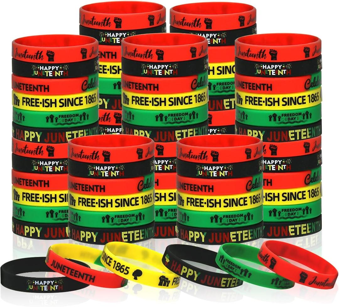 Juneteenth Bracelets Bulk 72 Pcs Juneteenth Party Favors Gifts Freedom Day Patriotic Rubber Wristbands Black History Month Decorations African Afro American Independence Day Accessories for Women Kids