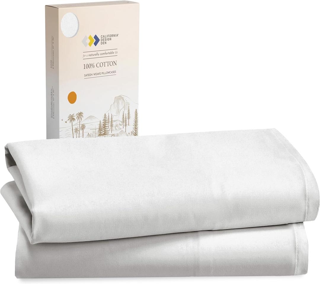 California Design Den 100% Cotton Pillowcases Queen, Standard/Queen Size Pillowcases - Set of 2 Soft & Cooling Sateen Weave Cases, Fits Queen and Standard Size Pillows - Eggshell-Ivory
