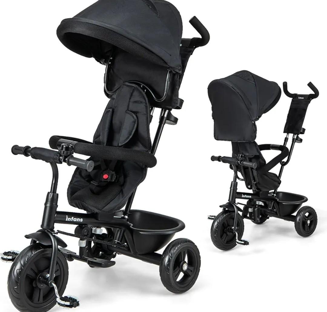 INFANS Kids Tricycle, 6 in 1 Baby Trike Toddler Bike with Reversible Seat, Adjustable Push Handle, Control Direction, Removable Canopy, Safety Harness, Belt, Storage, 9-60 Months (Black) Item is missing a wheel and hardware