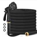 50ft Garden Hose Non-Expandable, Lightweight & Flexible Black Water Hose with 8-Function Spray Nozzle, 3/4” Leak-Proof Brass Fittings – Kink-Free Heavy Duty Hose for Yard, Lawn, Car & RV