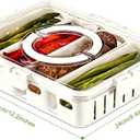 shopwithgreen Salad Bar Containers for Fridge with Lid and Handle, Fruit Storage Containers with 4 Removable Colanders, Berry Box Fresh Produce Saver for Fruit, Veggie, Refrigerator, Kitchen, Picnic