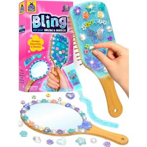 Decorate Your Own Wooden Mirror & Brush Set - Gifts for 6 7 8 9 10-12 Year Old Girl, Birthday Gift for Girls, DIY Arts and Craft Kit for Girls Ages 6-12, Tweens Gift Mothers Day Craft for Kids