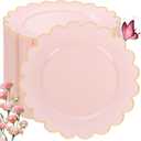 LIYH 100 Pcs Pink Plastic Plates with Gold Disposable Pink Dessert Plates 7.5" Gold Plastic Plate,Baby Shower Plate Set Suitable for Weddings Bridal Showers Afternoon Tea Mother's Day