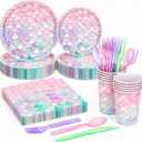 168Pcs Mermaid Birthday Decorations Mermaid Party Supplies Includes Plates, Napkins, Cups, Cutlery for Girls Baby Shower Ocean Birthday Party Decorations, Serves 24