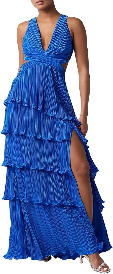 Lulus Mulholland Cutout Plisse Maxi Dress: Plunging V-Neck Evening Dress, Cocktail Party Dress, Formal & Prom Dress, XS