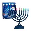 LED Electric Blue Hanukkah Menorah with Special Effects - Battery/USB Powered, Star of David, 4 Lighting/Blinking Modes, Large LED Bulbs, Chanukah Traditional Electric Menorahs - Navy Blue