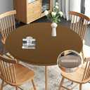 Obstal Fitted Round Table Cloth, Reversible Waterproof Stain Resistant Elastic Stretch Tablecloth, Wipe Clean Table Cover for Outdoor/Indoor Use, Fits Round Tables up to 48" - 56" Diameter, Coffee