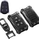 Heavy Key Fob Cover for Cadillac, Keychain, Metal Silicone Key Fob Case Compatible with Cadillac ATS ATS-v CTS CT6 XTS XT5 XT4 XT6 SRX 2014 2015 2016 2017 2018 2019 2020 2021 (Black, S Buckle)