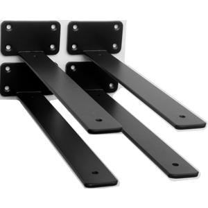 4 Pack - 16 inch Black Hidden L Shelf Bracket (1/5 Inch Thicked) Iron Floating Shelf Brackets Rustic Industrial Metal Brackets for Shelf Support