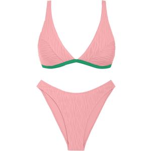 ZAFUL Textured Bikini Sets for Women Plunging Neck Cheeky Bathing Suit High Waisted Swimsuits 2 Piece Swimwear 2025 (Pink, M)